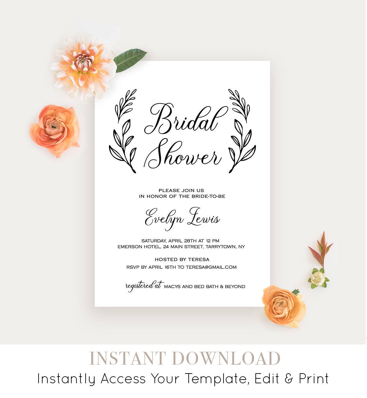 Bridal Shower Invitation Printable Wedding Shower Invite