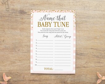 Name That Baby Tune, Name the Baby Song, Girl Baby Shower Game, Song Guessing Game, Pink Gold Sprinkle, Blush Gold GP Printable Download