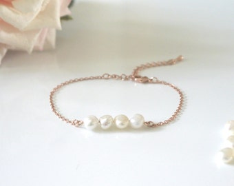 Fresh Water White Pearl Rose Gold Bracelet | Rose Gold | Natural Fresh Water Pearl | Adjustable Bracelet |