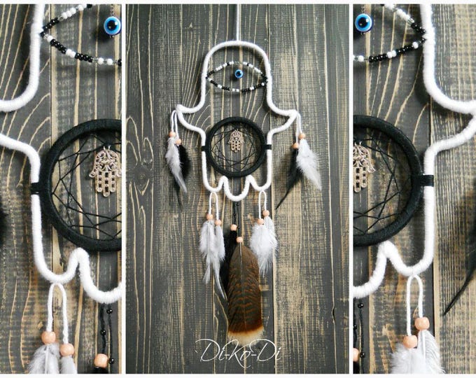 Personalized gift Dream catcher black white hamsa dreamcatcher hamsa necklace hand of hamsa dreamcatcher jewelry hamsa decor