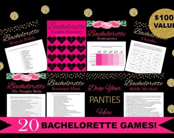 20 Bachelorette Party Games Bundle - Bachelorette Scavenger Hunt - Porn or Polish - Drink If - Printable Bachelorette Games - Hens Night
