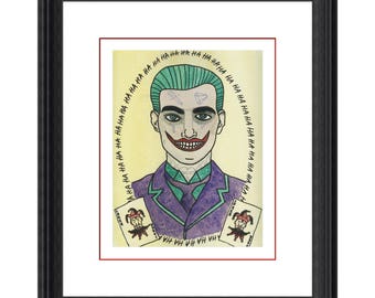 Joker Original Art Print - DC comics Batman & Suicide Squad villain painted in old school tattoo style comic book inspired art print.