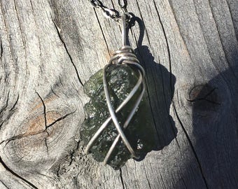 Moldavite Necklace Sterling Silver Czech Tektite Jewelry Boho Necklace Bohemian Necklace Extraterrestrial Meteorite Necklace Rare Stone