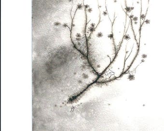 Encres sur papier "Végétal" - Oeuvre originale - Encre noire et sépia - Art abstrait contemporain