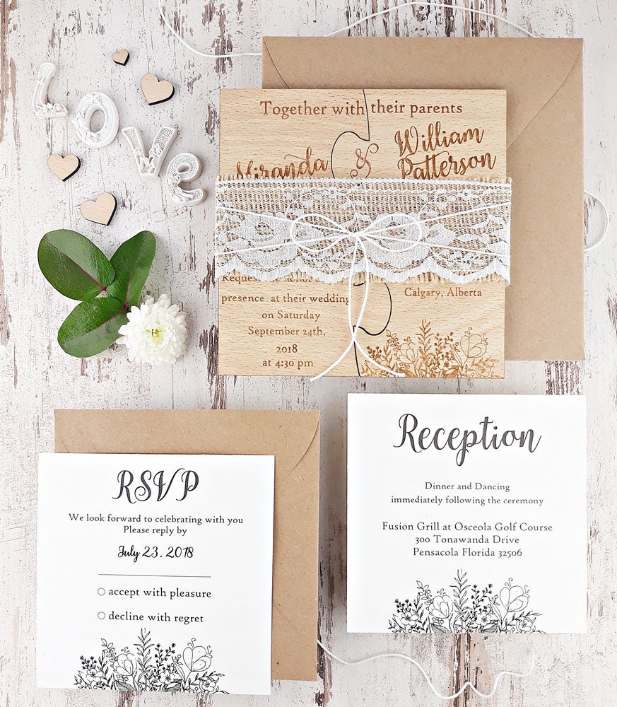 Puzzle Wedding Invitation Real Wood Invitations Rustic Engraved Puzzle Wedding Invitation Real Wood Invitations Rustic Engraved