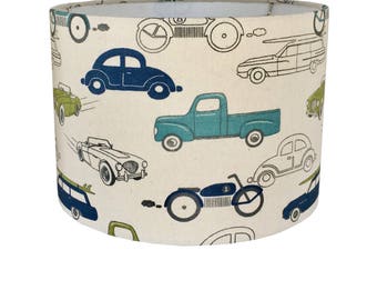 Vintage Retro Transportation Lamp Shade- Lampshade-Premier Prints-Nursery Lampshade-Boys Room-Cars Lampshade-Boy Lampshade