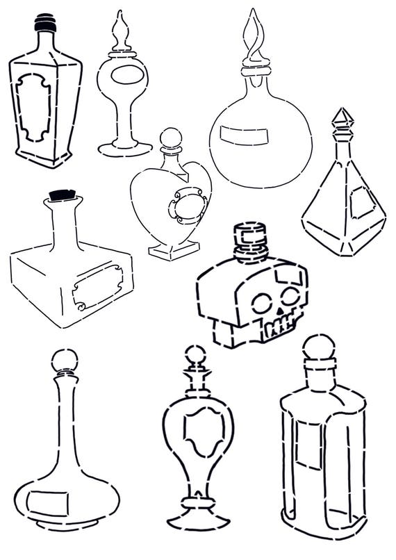 Potion Bottle Stencils Perfect for Halloween Use in Art