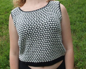 Vintage Black and White Knit Crop Tank Top