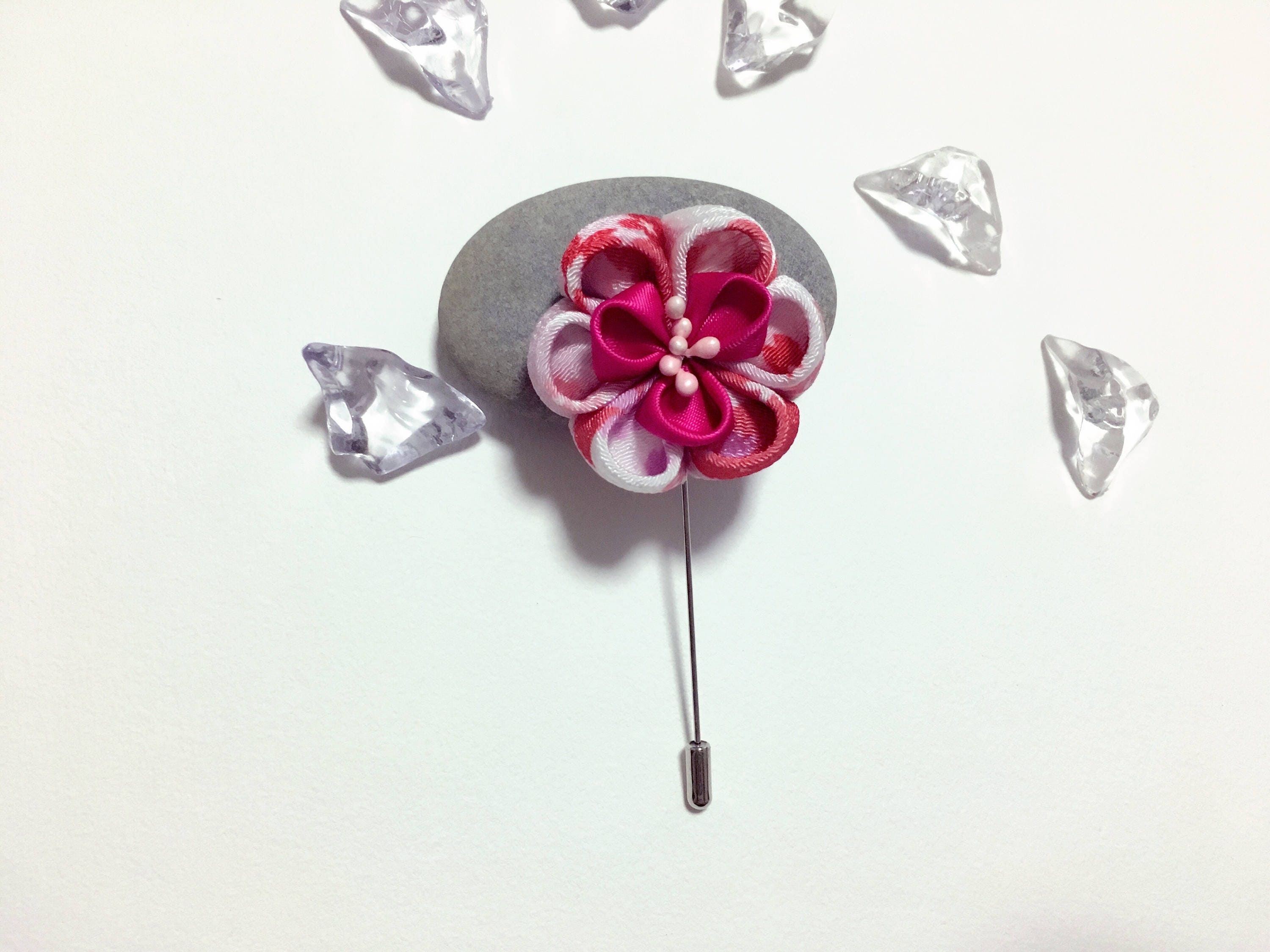 Sakura Kanzashi Japanese Lapel Pin Wedding Lapel Pin. Cherry