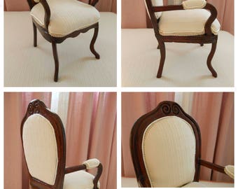 Wood upholstered armchair. Scale 1:3 for dolls up to 60 cm. valid for BJD and the like.