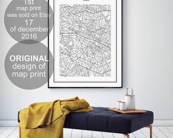 Paris Map Print, Paris Carte, Paris City, Paris Map Poster, France City, City Map Print, Black and White Map, France, France Print