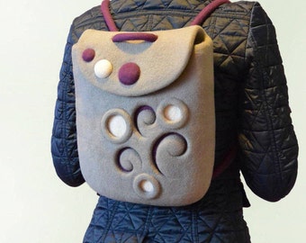 Gray Wool Fashion Small Backpack, Hand Felted Backpack