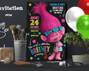 Trolls Birthday Invitation, Trolls invitation, Trolls Digital Invitation, Trolls Party, Trolls poppy, Trolls, Trolls invitations