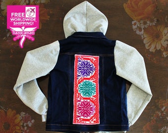 Mexican jacket with embroidery of flowers handmade in the sierra Mexicana, jacket made in Mexico, jacket with hand-embroidered flowers