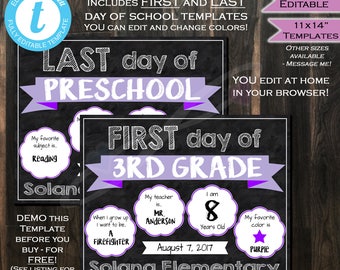 First & Last day of School 2-in-1 Chalkboard - Sign- Any Color- Any School Year- Personalize Custom- Digital Printable INSTANT Self-EDITABLE