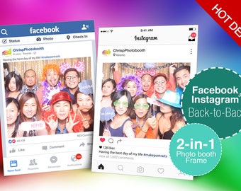 Back to back Facebook and Instagram Photo booth Frame, Double Sided Photo booth Props, Custom Design, 2-in-1, Social Media, Digital Download