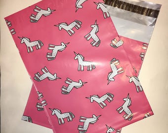 100 Pink Unicorn 10x13" Flat Poly Mailers || 100 Pack || Self Sealing Flat Mailers || Shipping Envelope Bags || Unicorn Bags