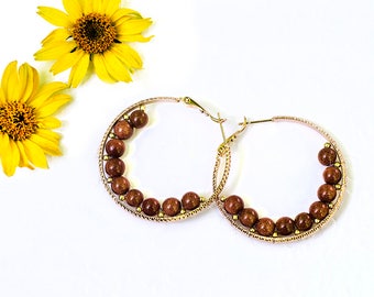 Birthday Gift|for|Mom Gift Idea Rose Gold Earrings Hoop Earrings Gemstone Earrings Gold Plated Earrings Gold Sand Jewelry Gift Idea|for|Her