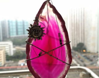 Wire Wrapped Pink Agate Hanging