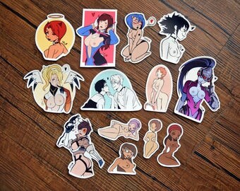 STICKER MADNESS, 13 handmade stickers, Overwatch, Gorillaz, Yuri on Ice, Erotic, Naughty stickers, bundle, sexy, Tracer, Diva, Noodle