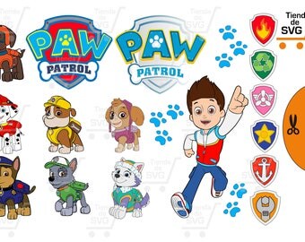 PAW PATROL svg, Patrulla de cachorros svg, Pata cachorros svg, Ryder Chase Marshall Rubble Rocky Zuma Skye Everest Silhouette Cameo o Cricut