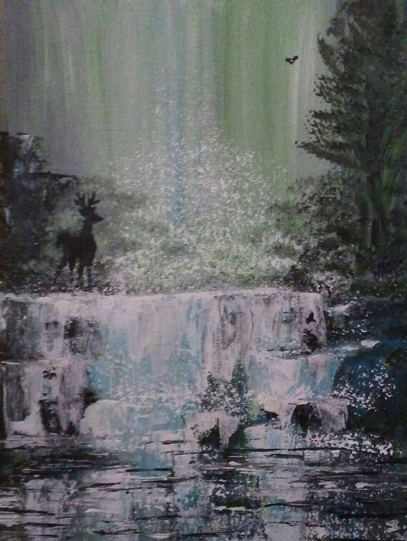 Waterfall. Oil painting. Original art work.