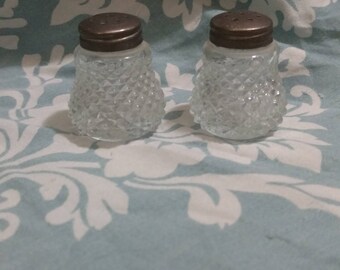 Tiny cute vintage glass salt and pepper shakers