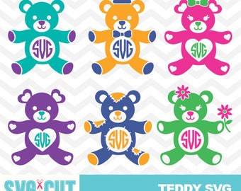 Teddy Bear SVG files, Teddy Bears monogram frames, Teddy Bear Clipart, Cute Bear SVG, Baby Vector Files, Bear Toy Cut Files, svg-003