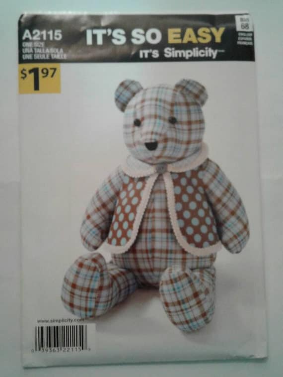 Teddy Bear & Vest Simplicity Pattern RARE... A2115