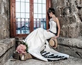 Gothic wedding dress - Mermaid wedding dress - Ivory and black corset wedding dress - Corset wedding dress - Steampunk wedding dress