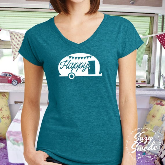 Happy Camper Ladies' V-Neck T-Shirt Camping shirt