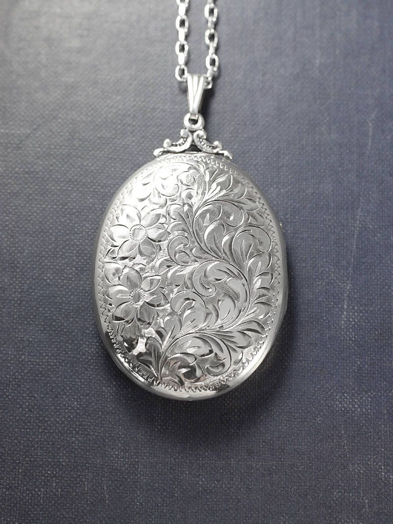 1940's Birks Sterling Silver Locket Necklace, Vintage Hand Engraved ...