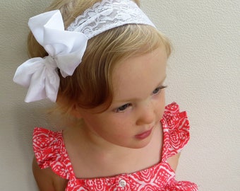 White Bow Headband, Big Bow Headband, Large Bow Headband, Extra Large Hair Bows, White Hair Bow, Lace Headband Baby White Headband Baby