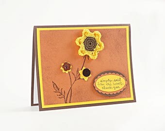 Thank You Card - Appreciation Card - Friendship - Crochet Flowers - Gold - Unique Handmade Card - Card For Friends - Friend Messages