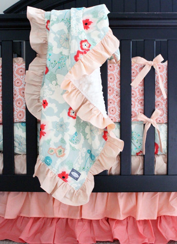Baby Girl Bedding Floral Nursery Crib Set Peach Coral Mint
