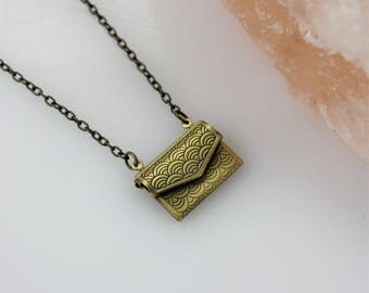 Envelope Necklace - Envelope Locket - Secret Note - Package Necklace - Bronze Locket - Bronze Envelope - Small Envelope - Bridesmaid Gift