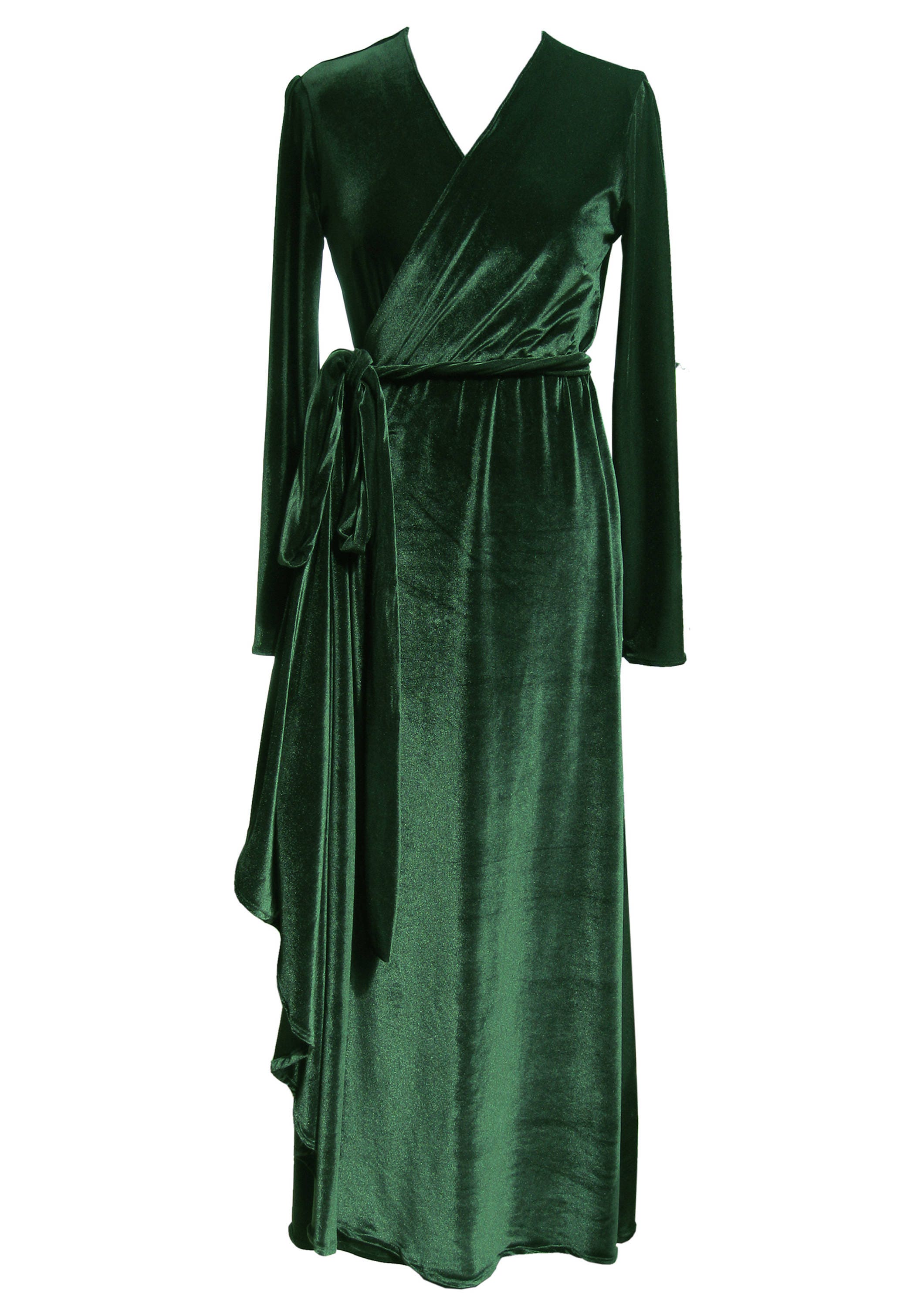 Green Velvet Maxi Wrap Dress Plus Size Dress Green Dress