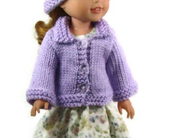 Wellie Wishers Doll Clothes: Handmade 5 Piece Set Light Purple Sweater, Hat, Scarf, Dress & Bracelet,Christmas in July Gift