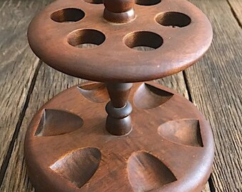 Vintage Wood Pipe Holder - Wood Pipe Rack - Round Wood Pipe Holder - Pic-A-Pipe Wood Pipe Holder - Wood Pipe Stand - Holds 6 Pipes
