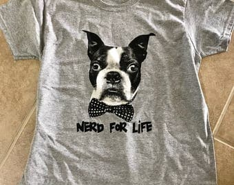 Boston Terrier Hank Women's Nerd T-Shirt, Boston Terrier Clothing, Boston Terrier T-Shirt, Dog Lover Tee Shirt, Rescue