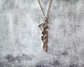 Skeleton Necklace, Hanging Skeleton Necklace, Halloween necklace, witch costume, zombie costume, gothic necklace goth, witch neckalace punk