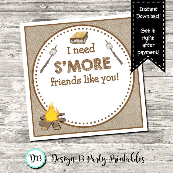 INSTANT DOWNLOAD We Need S'More Friends Like You Birthday Party Square