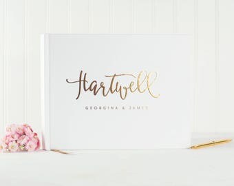 Wedding Guest Book Gold Foil wedding guestbook landscape horizontal wedding album Personalized wedding guest book sign in book harcover name