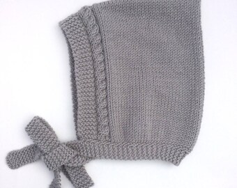 Grey Pixie Bonnet, Hand Knit Hat, Grey Hat, Sizes Newborn to Age 2 years, Pixie Elf Hat, Baby Bonnet, Children's Accessories, Baby Gift