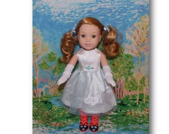 Party Dress & Gloves fit like the AG Wellie Wisher Doll Clothes. Dress for 14.5" dolls. Clothes for weddings or birthday parties for dolls