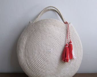 Basket Bag, Round || Cotton Rope Bag - White Summer Market Shopper || Coil Rope Circle Purse