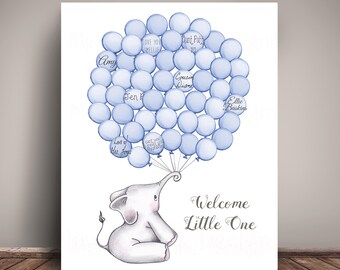 Elephant Nursery Art for Elephant Baby Shower "Guest Book" Alternative, Balloon Sign-in - Printed on Premium Fine Art Paper (not a book)
