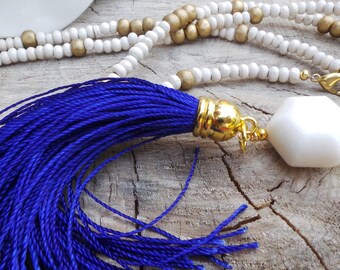 Wood bead tassel necklace. Accent bead tassel necklace. Summer necklace. Long beaded necklace. Boho tassel necklace. Bohemian necklace.