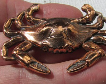 Vintage higly detailed large copper crab brooch Zodiac Cancer