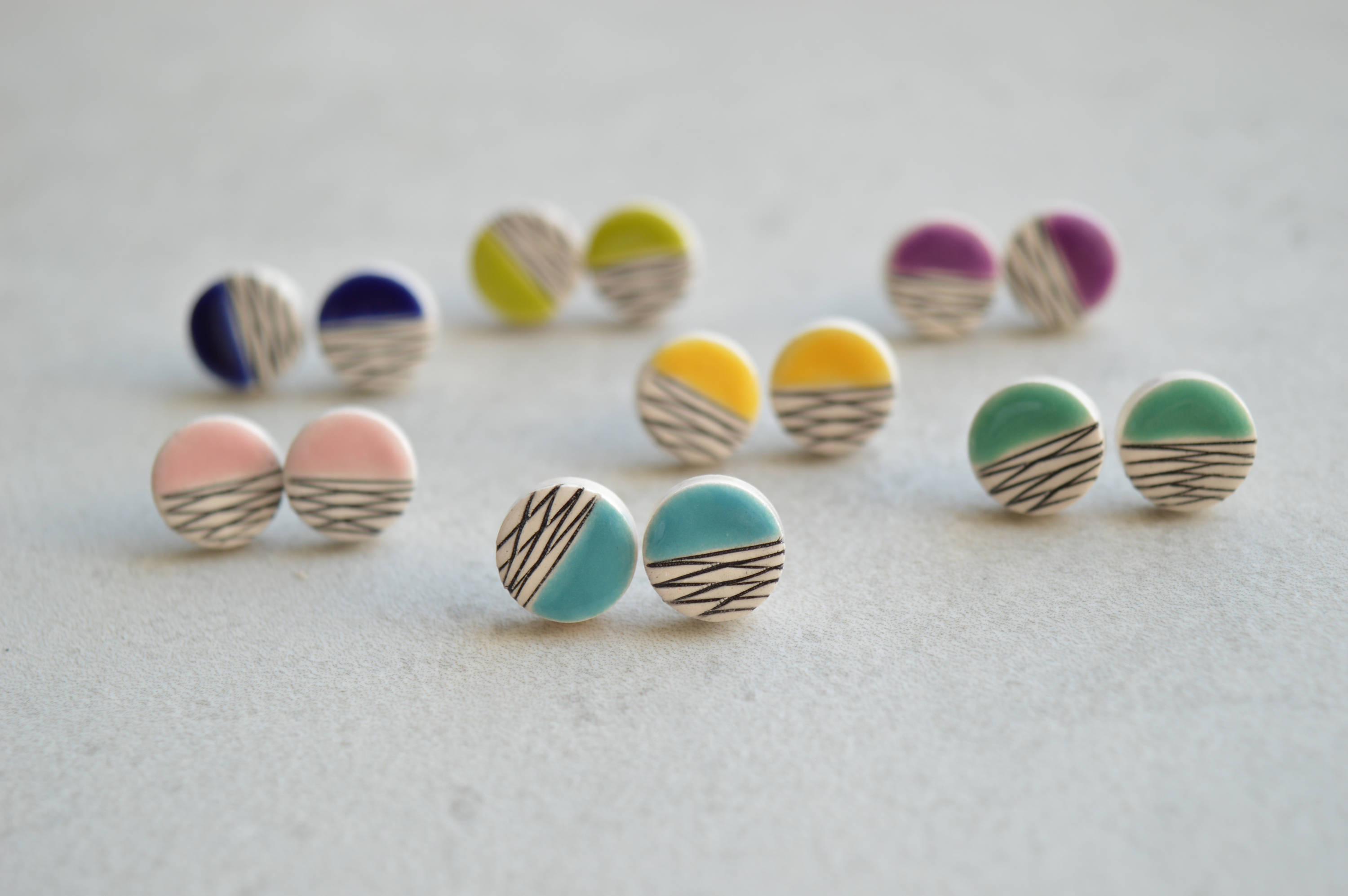 Geometric ceramic stud earrings colorful stud earrings